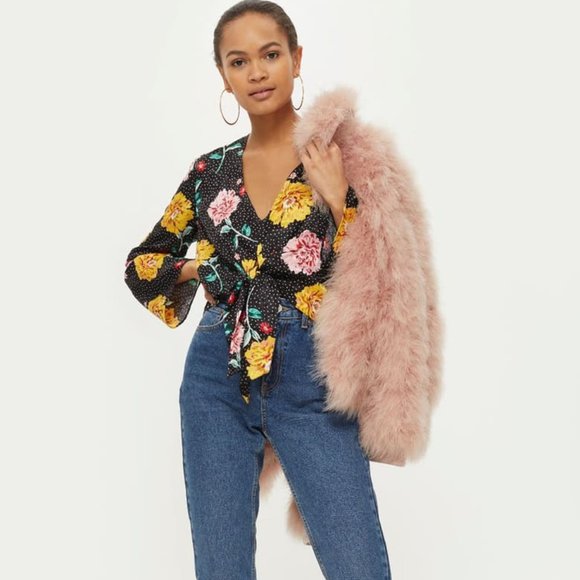 Topshop Floral Polka Dot Jacquard Top 6 - Picture 2 of 9